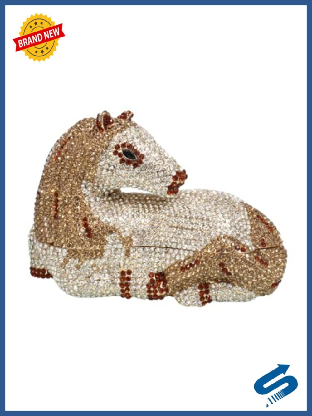 Horse Shape Rhinestone Evening Clutch Crystal Handbag Detachable Chain